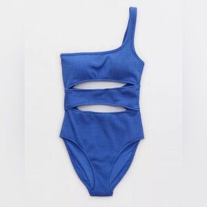 Aerie Crinkle Cut Out One Shoulder One Piece Swimsuit